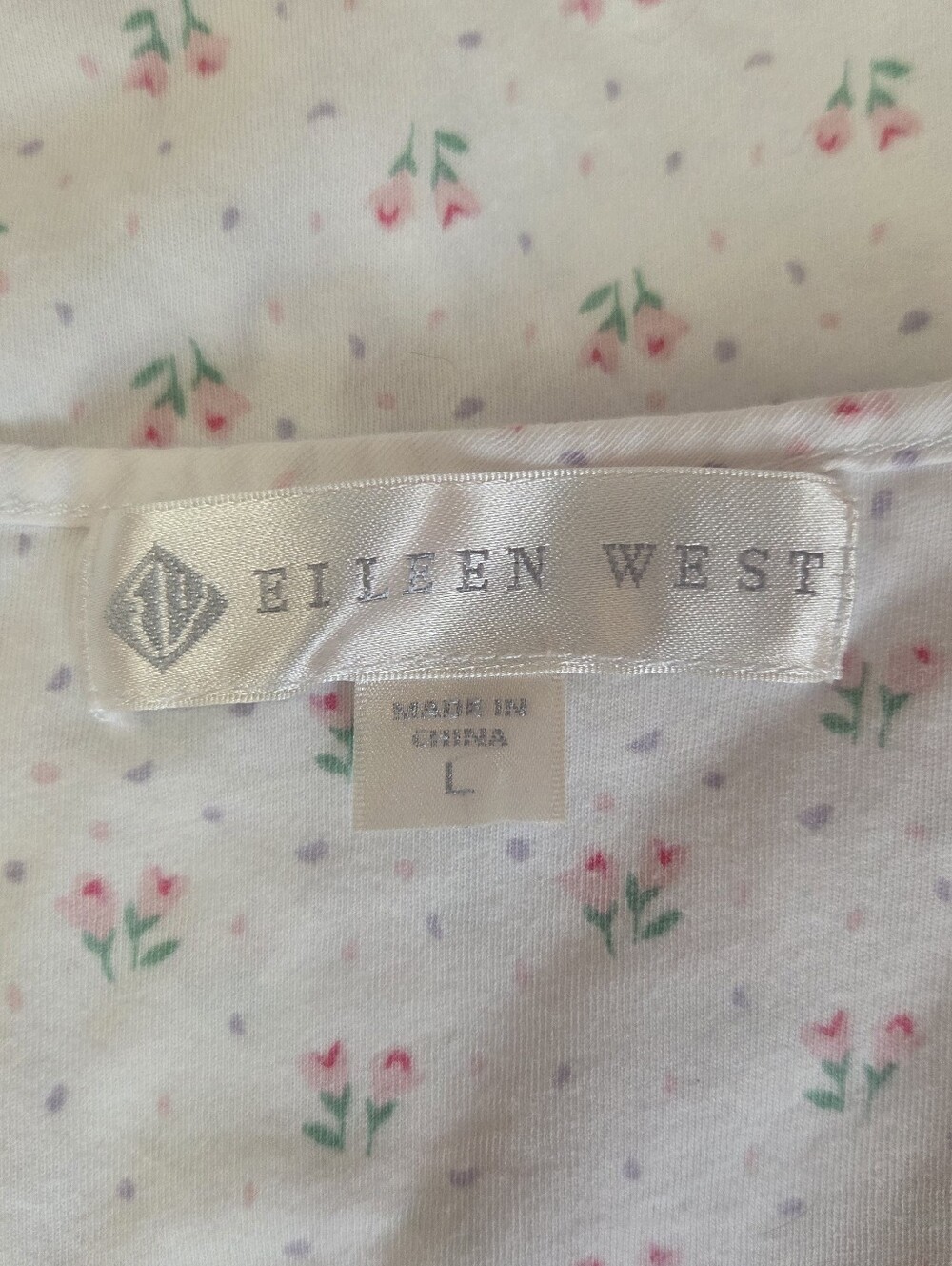 EILEEN WEST Smocked Sweetheart Pink Roses Jersey Knit Nightgown Large - Picture 6 of 7
